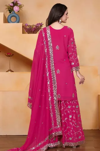 rani-pink georgette festive kurta set