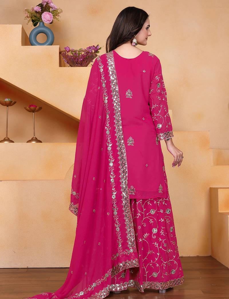 rani-pink georgette festive kurta set
