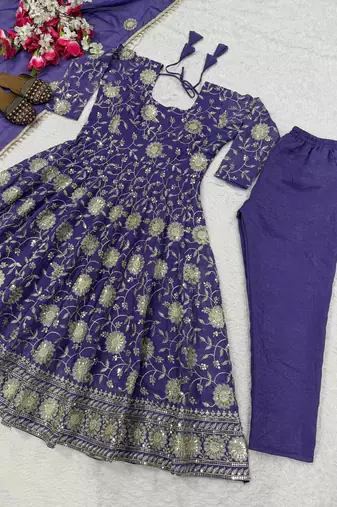 purple silk festive kurta set