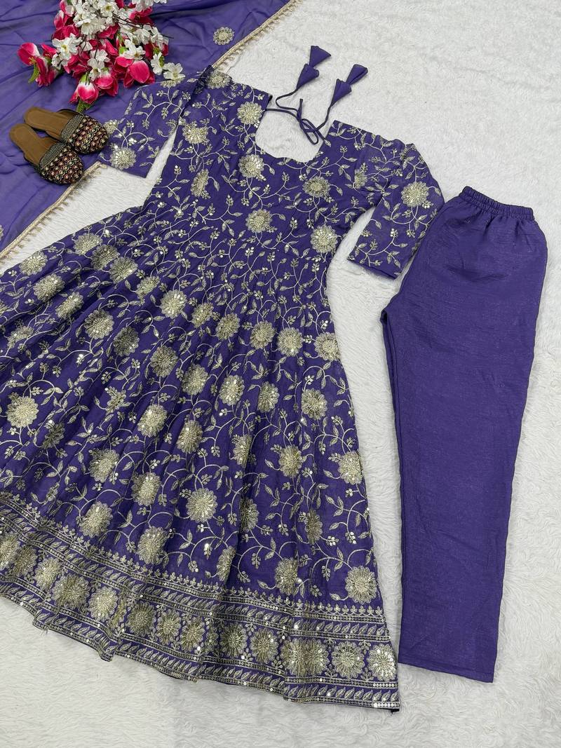 purple silk festive kurta set