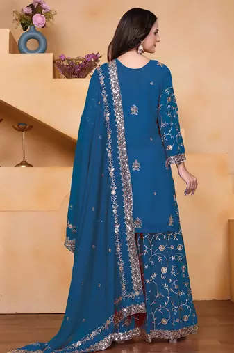 blue georgette festive kurta set
