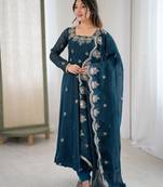 teal silk festive kurta set