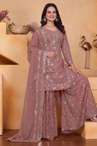 rose georgette festive kurta set