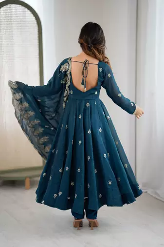 teal silk festive kurta set