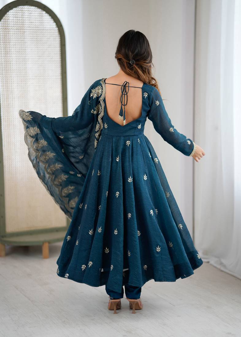 teal silk festive kurta set