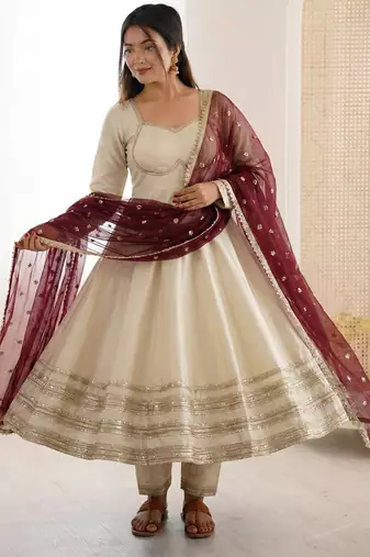cream silk festive kurta set