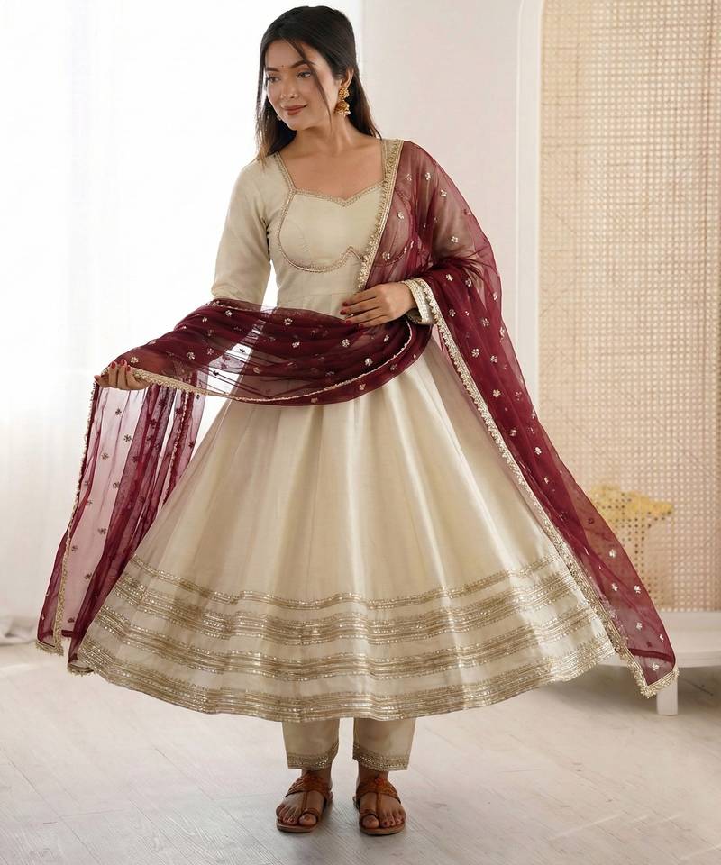 cream silk festive kurta set