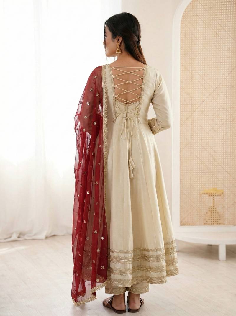 cream silk festive kurta set