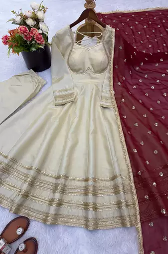 cream silk festive kurta set