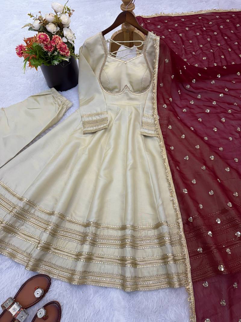 cream silk festive kurta set