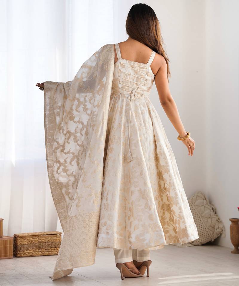 cream banarasi silk festive kurta set