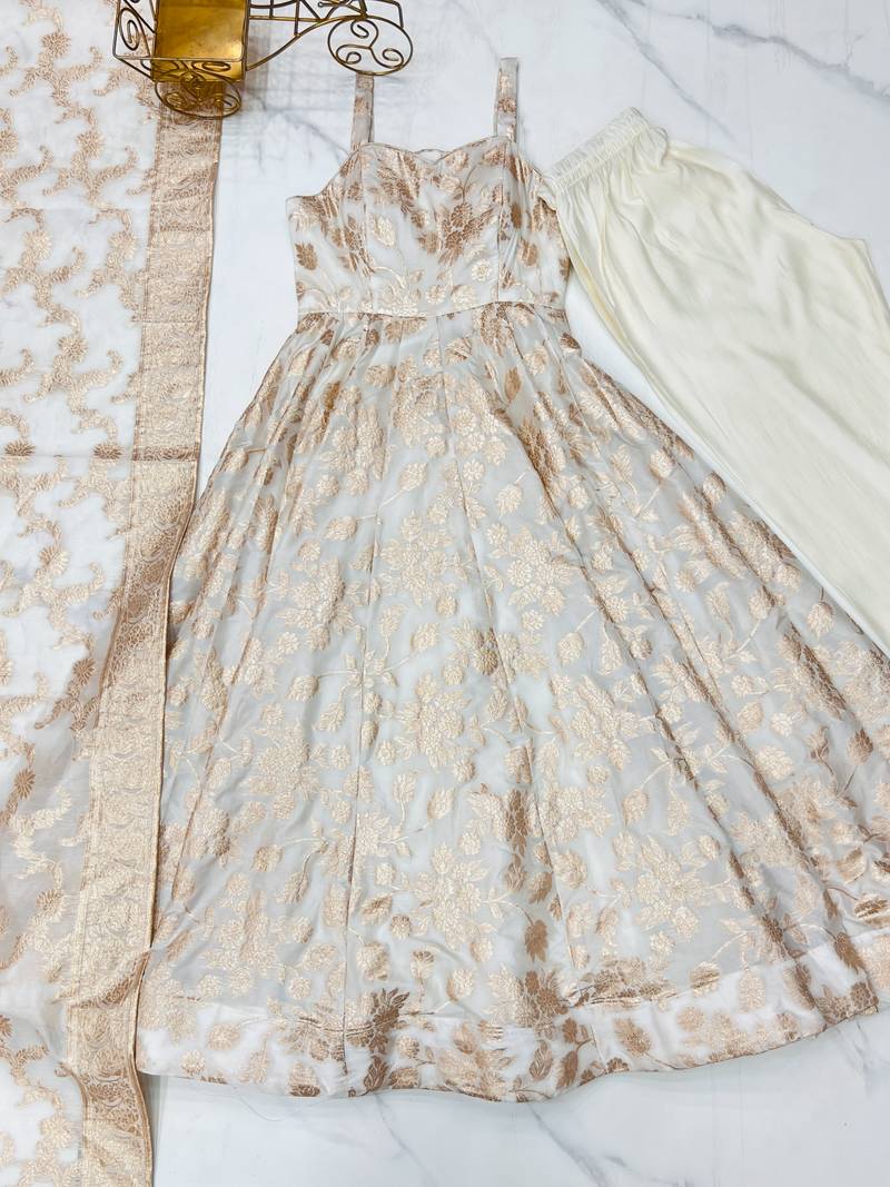 cream banarasi silk festive kurta set