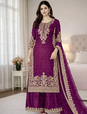 purple silk festive kurta set 1