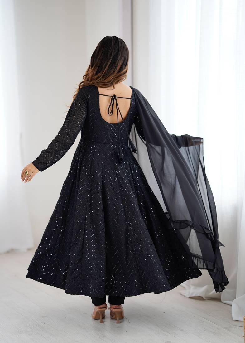 black georgette festive kurta set