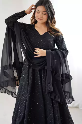 black georgette festive kurta set