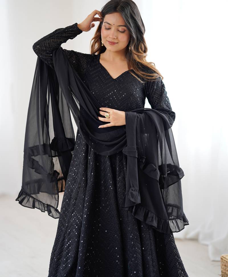 black georgette festive kurta set