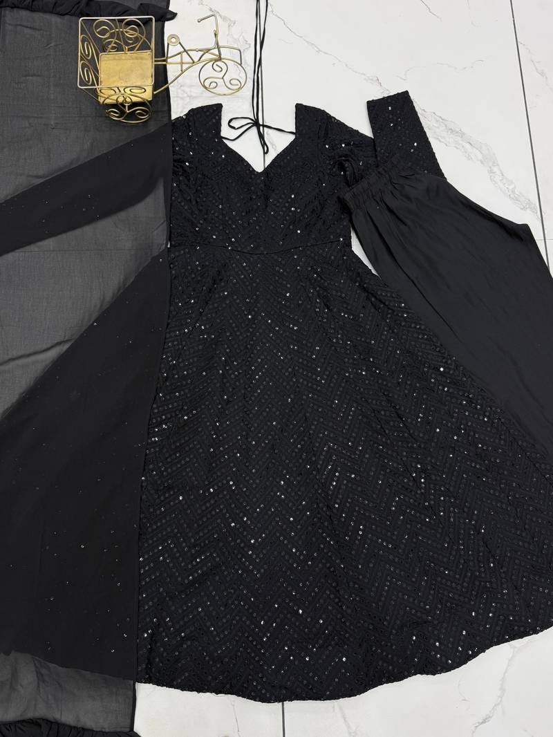 black georgette festive kurta set