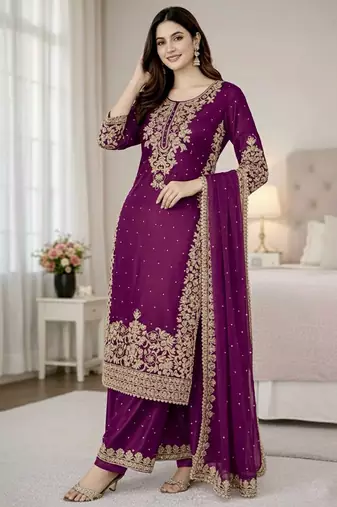 purple silk festive kurta set
