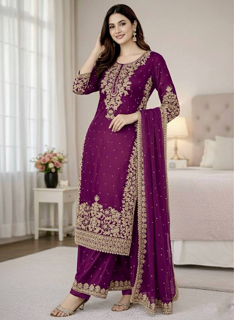 purple silk festive kurta set