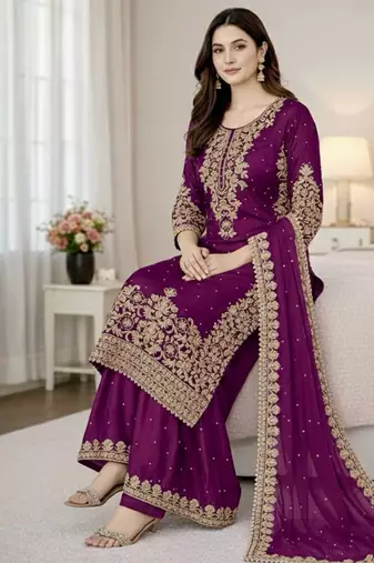 purple silk festive kurta set