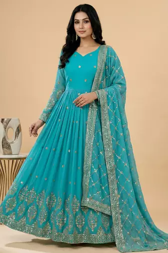 blue faux georgette festive wear anarkali