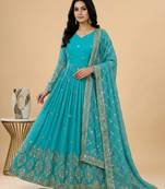 blue faux georgette festive wear anarkali