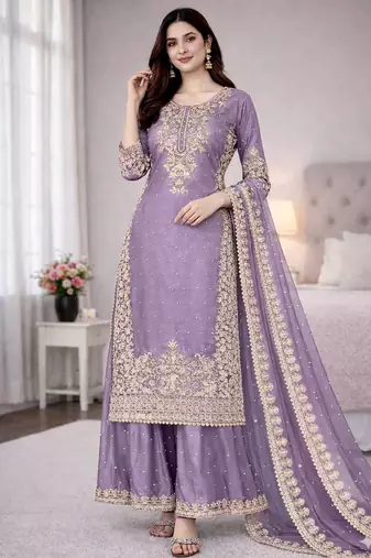 lavender silk festive kurta set