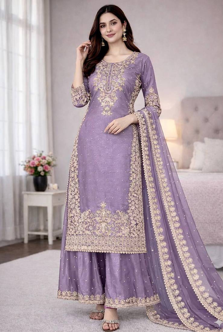 lavender silk festive kurta set