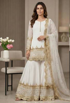 white faux georgette festive kurta set 1