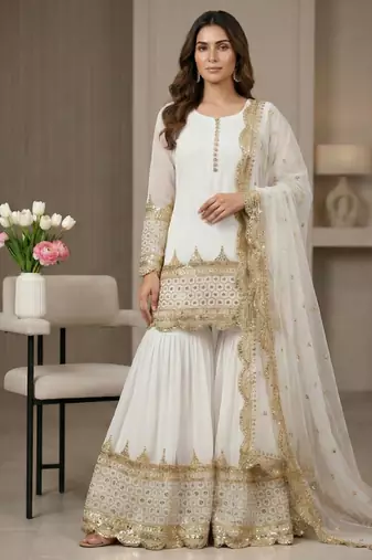 white faux georgette festive kurta set