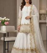 white faux georgette festive kurta set