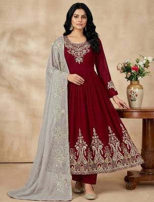 maroon georgette festive kurta set 1