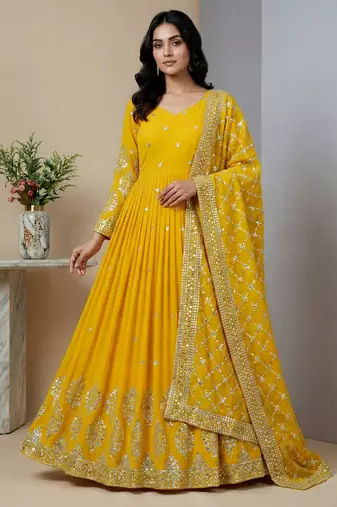 yellow faux georgette festive wear anarkali