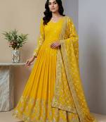 yellow faux georgette festive wear anarkali