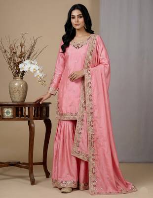 pink chinon festive kurta set 1