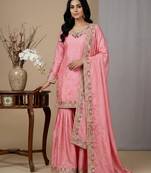 pink chinon festive kurta set