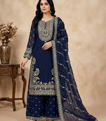 navy-blue faux georgette festive kurta set