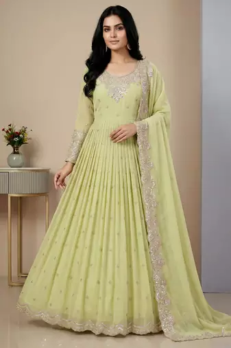 light-pear georgette festive kurta set