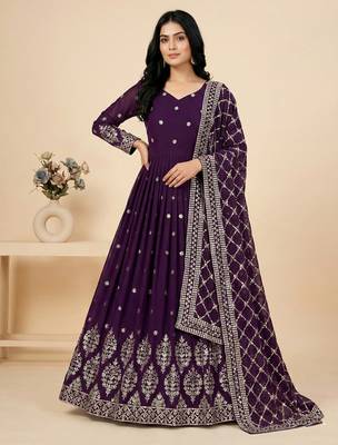 wine faux georgette festive wear anarkali 1