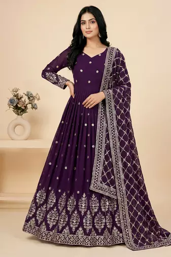 wine faux georgette festive wear anarkali