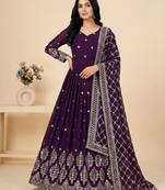 wine faux georgette festive wear anarkali