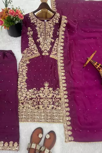 purple silk festive kurta set