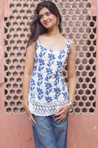 Floral Top with Schiffli Lace