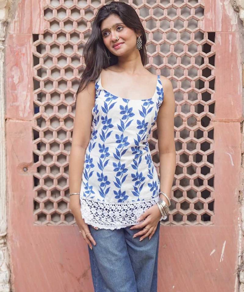 Floral Top with Schiffli Lace