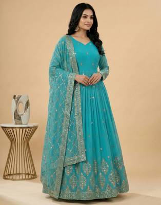 blue faux georgette festive wear anarkali 2