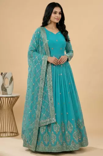 blue faux georgette festive wear anarkali