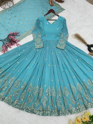 blue faux georgette festive wear anarkali 3