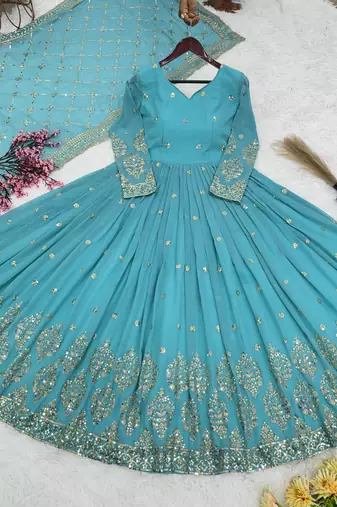 blue faux georgette festive wear anarkali