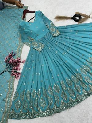 blue faux georgette festive wear anarkali 4