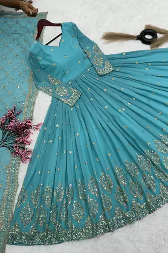 blue faux georgette festive wear anarkali